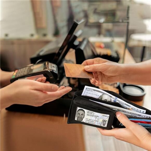 Mens Leather Wallet Bifold RFID Blocking 10 Card Slots 2 ID Windows Gift - Picture 5 of 7